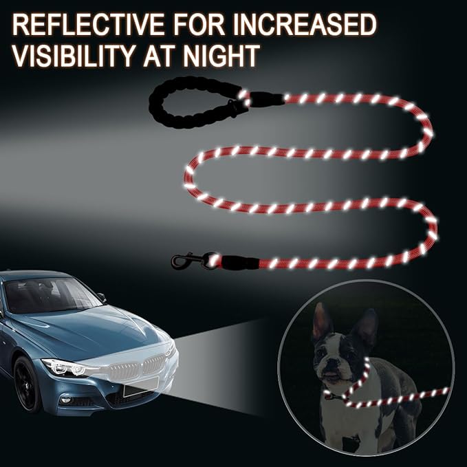 BARKBAY Dog Leashes for Large Dogs Heavy Duty Dog Leash 4/5/6 FT with Comfortable Padded Handle and Highly Reflective Threads for Medium Large Dogs Walking Training Running (6FT-1/2'',Red)