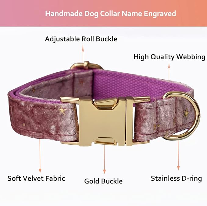 Custom Dog Collar with Metal Buckle - Pet Collars Personalized with Name and Phone Number (Velvet Print)