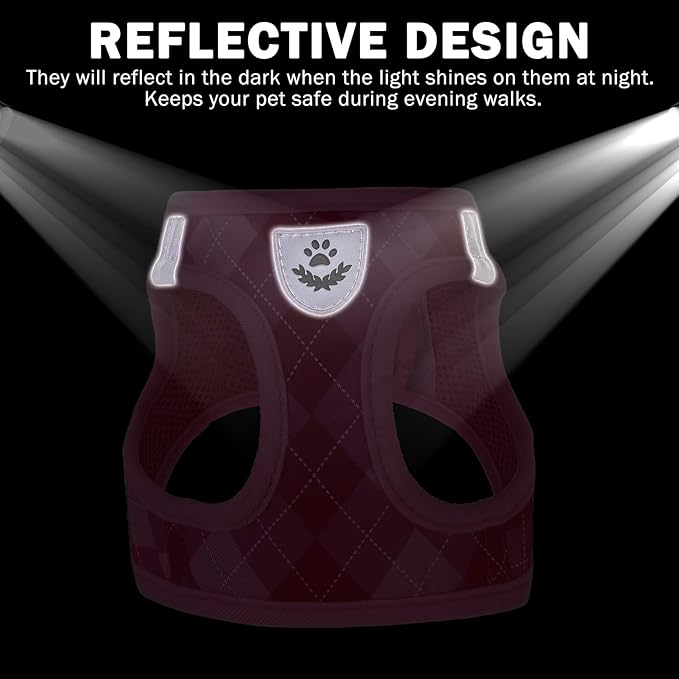 SCENEREAL Small Dog Harness and Leash Collar Set, Step in No Pull Soft Mesh Dog Harnesses for Small Medium Sized Dogs Puppy and Cats Outdoor Walking, No Chock Reflective Vest Harness, Pink Plaid XS