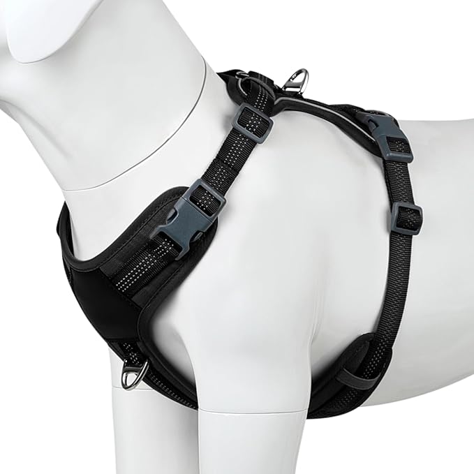 Plutus Pet No Pull Dog Harness, Release at Neck, Soft Padded, Reflective Adjustable Dog Vest Harness for Small, Medium, Large Dogs(Black, S)
