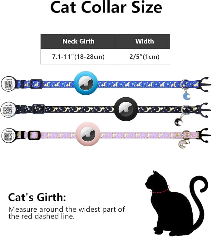2PCS Breakaway Cat Collars with Bell Cute Star &Moon Safe Kitten Collars with Pendant Glow in The Dark,Airtag Holder Cat Collar with Smart ID tag & QR Code Reflective for GPS Boy Girl Cats (Purple)
