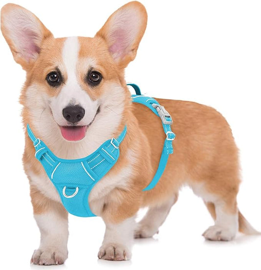 BARKBAY No Pull Dog Harness Large Reflective Dog Harness with Front Clip and Easy Control Handle for Walking Training Running with ID tag Pocket(Blue,M)