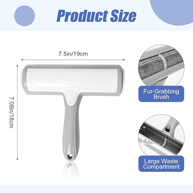 Pet Hair Removal Tool, Self Cleaning Pet Hair Remover, Reusable Lint Roller with Large Capacity Dust Bin, Ergonomic Grip for Furniture, Car Seats, Sofa, Carpet, Bed (Grey/White)