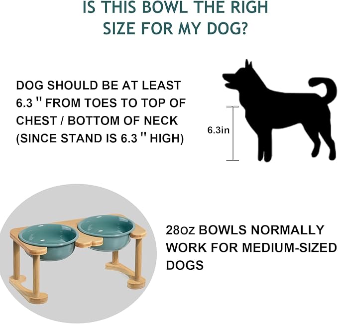 Elevated Ceramic Dog Bowls, Raised Dog Bowl with Anti-Slip Stand, Pet Feeding Dishes for Medium Sized Dogs, Weighted Pet Feeder Bowls, Dog Food and Water Bowl Set(6.3" Tall-28oz-Dark Green)