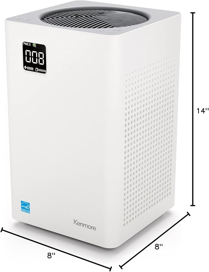 Kenmore PM2010 Air Purifiers with H13 True HEPA Filter, Covers Up to 1200 Sq.Foot, 24db SilentClean 3-Stage HEPA Filtration System, 5 Speeds for Home Large Room, Kitchens & Bedroom, PM2010