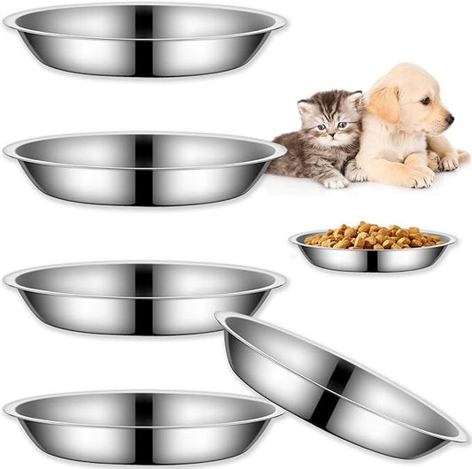 4Packs Cat-Bowls Cat Food Bowl - 6.1 Inch Stainless Steel Cats Feed Bowl for Indoor Cats Shallow and Wide Wet Food Plate Pet Feeding Whisker Fatigue Relief Pet Plate for Kitten Puppy Small Dog