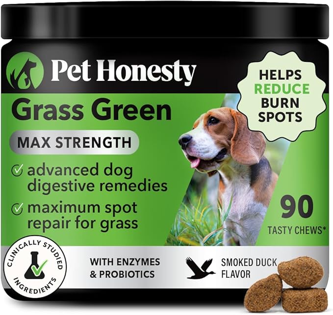 Grass Green Max Strength Chews for Dogs – Premium Dog Urine Lawn Spot Saver Supplement – Supports Healthy Digestion, Gut & Urinary Health with Probiotics, DL-Methionine & Yucca (90ct Duck Flavor)