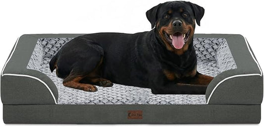 Orthopedic Dog Beds for Extra Large Sized Dogs, Waterproof Memory Foam XL Pet Bed with Sides 48x30Inch, Non-Slip and Egg-Crate Foam Big Dog Couch Bed with Removable Washable Cover, Dark Grey