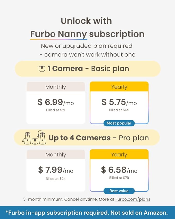 Furbo Mini 360° New 2K QHD Pet Camera - Unlock Smart Camera & Smart Features w/Paid Plan: Dog & Cat Safety Alerts, Rotating Treat Dispenser w/Speaker (Subscription Required, Low Risk 3mo Minimum)