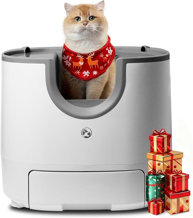 F8 Self-Cleaning Cat Litter Box – Large Capacity, Open-Top Design for Multi-Cat Homes, Enhanced Safety Features Includes Trash Bags