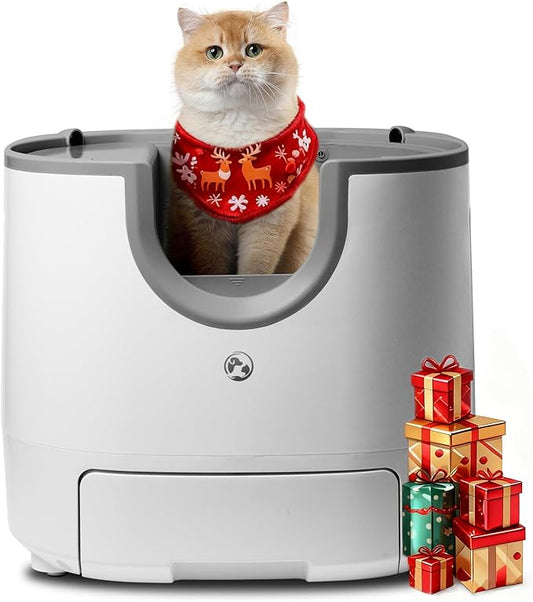 F8 Self-Cleaning Cat Litter Box – Large Capacity, Open-Top Design for Multi-Cat Homes, Enhanced Safety Features Includes Trash Bags