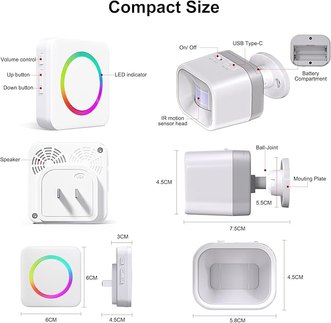 Wireless Motion Sensor Door Chime for Business Entry & Home Security - 500ft Range Motion Detector Alarm, 58 Tunes, 5 Volume Levels, LED Flash - Doorbell Alert for Office, Store, Elderly