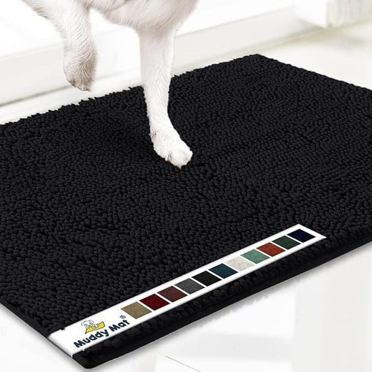 Muddy Mat® | Super Absorbent Door Mat Indoor, Microfiber Quick Dry Chenille Entryway Rug, Non-Slip Front Door Mat, Indoor Mats for Entryway, Machine Washable Pet Rug, Black XXXL 72"X48"