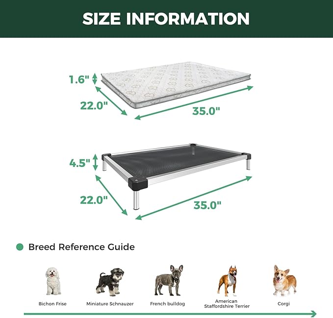 FXW TitanNest Chew-Proof Elevated Dog Bed, Raised Cot for Indoor/Outdoor/Camping Use, Durable & Waterproof Cooling Pet Bed with Exclusive Cover for Small Dogs, 35.0" L x 22.0" W x 4.5" H, Black