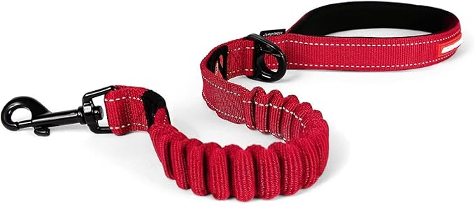 EzyDog Zero Shock Dog Leash - Shock Absorbing Bungee Leash for Dogs That Pull or Excite - Dual Handle and Reflective for Large, Medium, or Small Dogs (25-inch, Red)