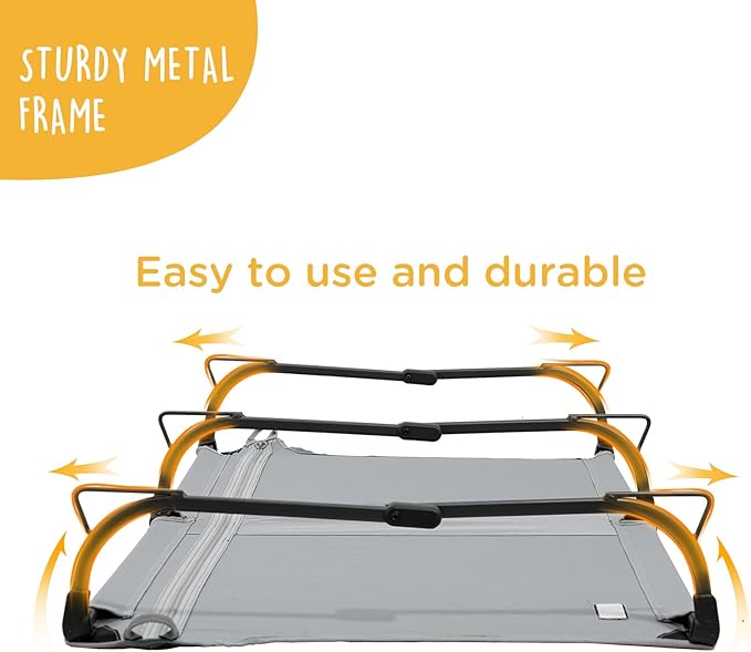 Daisy Cot, Large Foldable Elevated Dog Bed, Portable Raised Outdoor Folding Dog Cot, Cooling, Chew Proof, Waterproof, Heavy Duty Up to 160 lbs for Camping/Home, Grey, 43"x 27"x7"