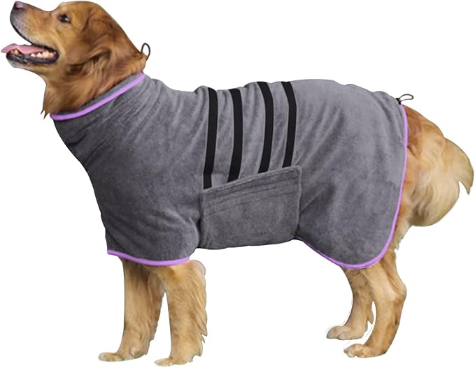 Dog Drying Coat - Fast Drying Dog Towel Robe - Microfiber Super Absorbent Pet Bathrobe, Adjustable Collar & Belly Strap Fast Drying Coat Pet Dog Cat Bath Robe Towel