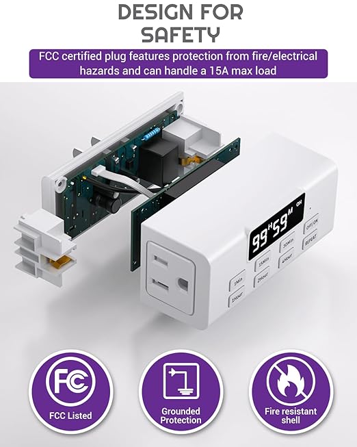 Indoor Countdown Timer Outlet, NEARPOW Auto Shut Off Timers with Large Screen,Customize Countdown,Repeat and Memory Function, Plug In Timers for Electrical Outlet for Charger Lights, 3-Prong 15A/1875W