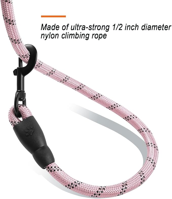 BARKBAY Dog Leashes for Large Dogs Heavy Duty Dog Leash 4/5/6 FT with Comfortable Padded Handle and Highly Reflective Threads for Medium Large Dogs Walking Training Running (4FT-1/2,Baby Pink)