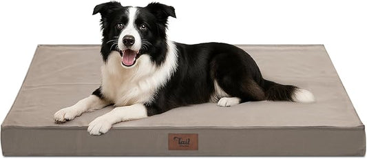 Outdoor Dog Bed for Medium Dogs, Waterproof Dog Crate Mat Orthopedic Egg Crate Foam Pet Bed with Washable Removable Oxford Cover, Khaki