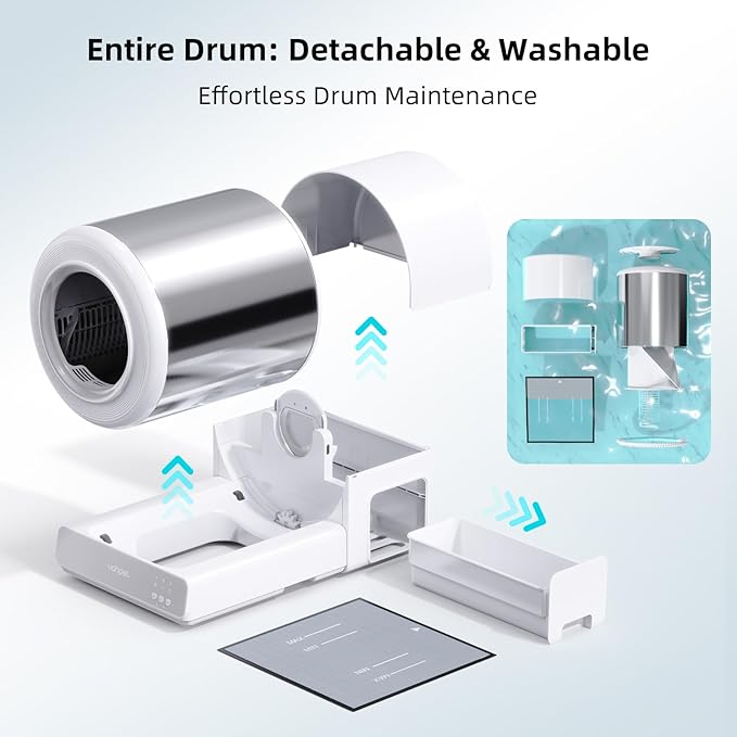 uahpet Stainless Steel Self Cleaning Cat Litter Box, Automatic Cat Litter Box with APP Control, Lower Entry, Safety Sensors Includes Mat & Trash Bags