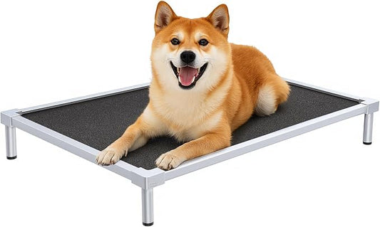 Elevated Dog Beds Small Sized, Chew Proof Aluminum Alloy Heavy Duty Dog Supplies Cooling Raised Pet Cot Indestructible with Anti-Rust Washable Assembly for Crate Outdoor-32.7"x 24.8" x 7"