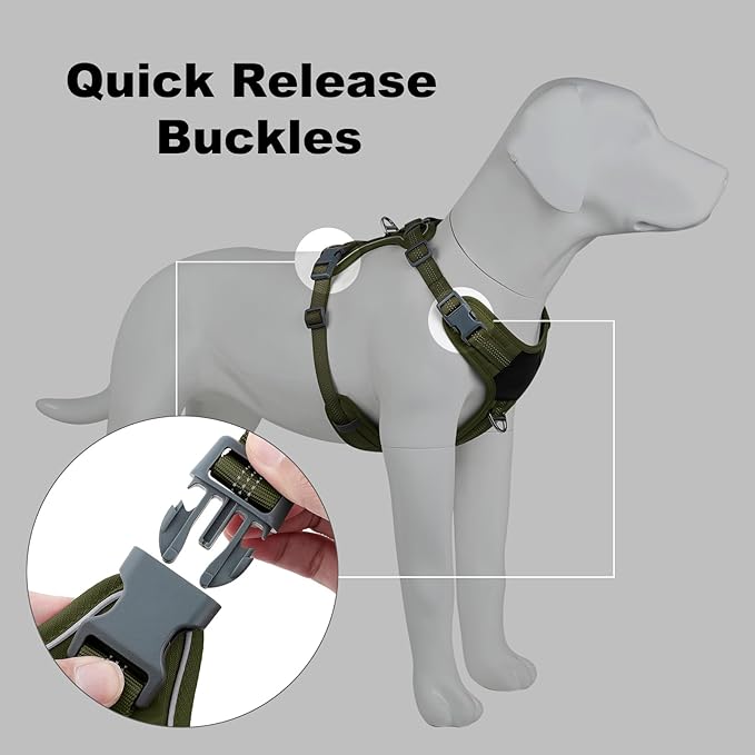 Plutus Pet No Pull Dog Harness, Release at Neck, Soft Padded, Reflective Adjustable Dog Vest Harness for Small, Medium, Large Dogs(Ranger Green, XS)