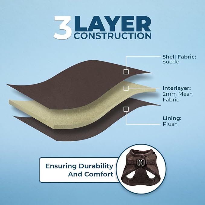 Best Pet Supplies - All Weather Mesh/Plush, Reflective, No Pull Harness for Small, Medium Dogs, Cats - Secure with Hook & Loop Fastener, Buckle, Double D-Rings - Chocolate Suede, S