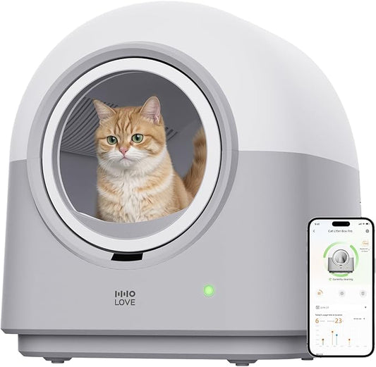 HHOLOVE TYPro Self Cleaning Cat Litter Box Automatic Hands-Free Smart Robot self Cleaning Cat Litter Box for Multiple Cats with APP Control Safe with Litter Mat Waste Bags and Deodorizer