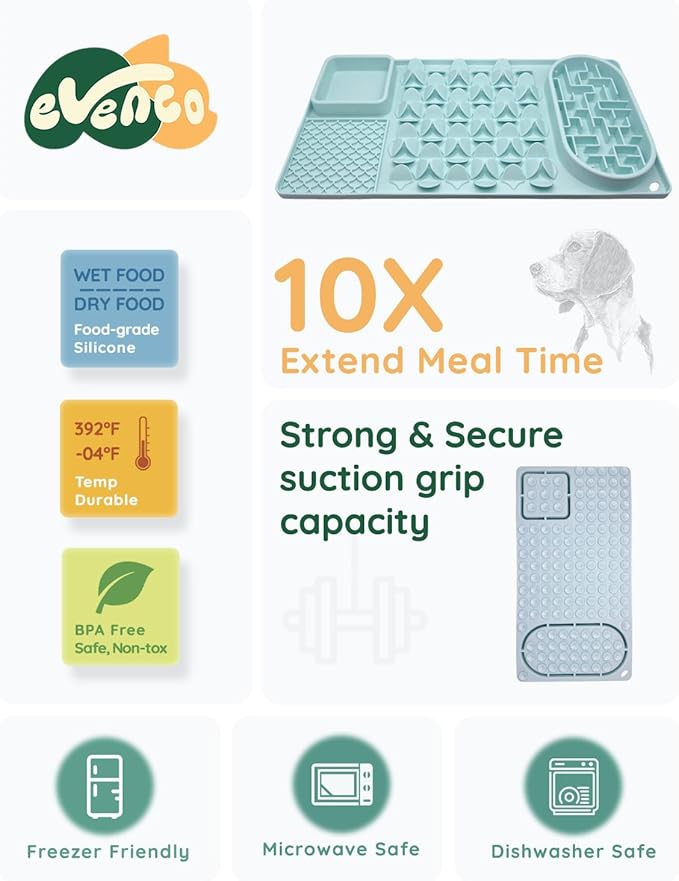 Slow Feeder Bowl for Large dog, Silicone Lick Mat & Snuffle Mat with Suction Cups - Interactive Puzzle Feeder to Slow Eating & Keep Busy, Reduce Vomiting & Relieve Boredom (21"x 11" Mint Green)