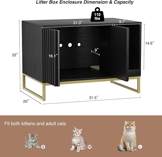 Litter Box Enclosure, Modern Cat Litter Box Furniture Hidden Litter Box with Scratch Pad, Cat Washroom House End Table, Entryway Bench for Livingroom (Black)