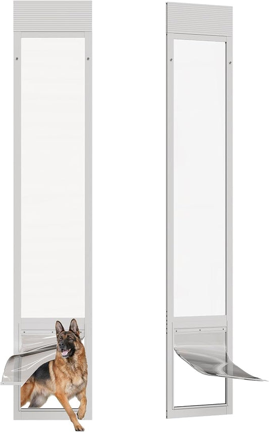 Dog Door for Sliding Glass Doors, Adjustable Height 91"-95 9/16" Aluminum Frame Tempered Sliding Door Dog Doors Insert with Lock,XL Transparent 10" x 15" Flap Size for Large Dogs