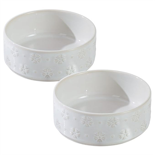 Ceramic 5.1inch Set of 2 Dog and Cat Bowls for Puppy, Kitty, Cats, 2pcs Anti-Slip Food and Water Pet Feeder(2 Bowls, Arctic White)