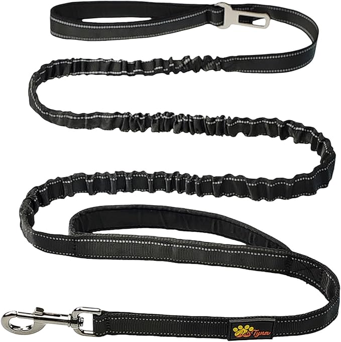 ADITYNA Tactical Bungee Dog Leash 6ft-7.5ft - Shock Absorbing Lead with 2 Padded Handles, Metal Clasp, Car Seatbelt - Heavy Duty No Pull for Medium, Large & XL Breeds