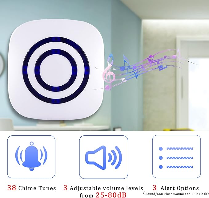 Motion Sensor Alarm System, Wireless Home Security Driveway Alarm Indoor, Motion Detector Alert with 2 Sensor and 1 Receiver -38 Chime Tunes