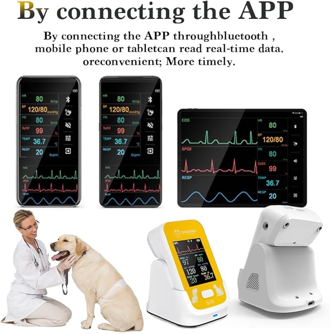 Veterinary Monitor for Dog with Bluetooth,Pulse Oximeter for Pet,6 Parameters Blood Pressure Rechargeable Animal(Include Dogs and Cats) for Family Clinic