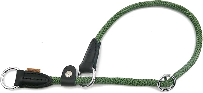 Braided Round Martingale Dog Collar, Training Collar with Slidable Stop Ring and Adjustable Stopper - Ideal for Medium Dogs (M(1/3") - 18" Long, Dark Green)