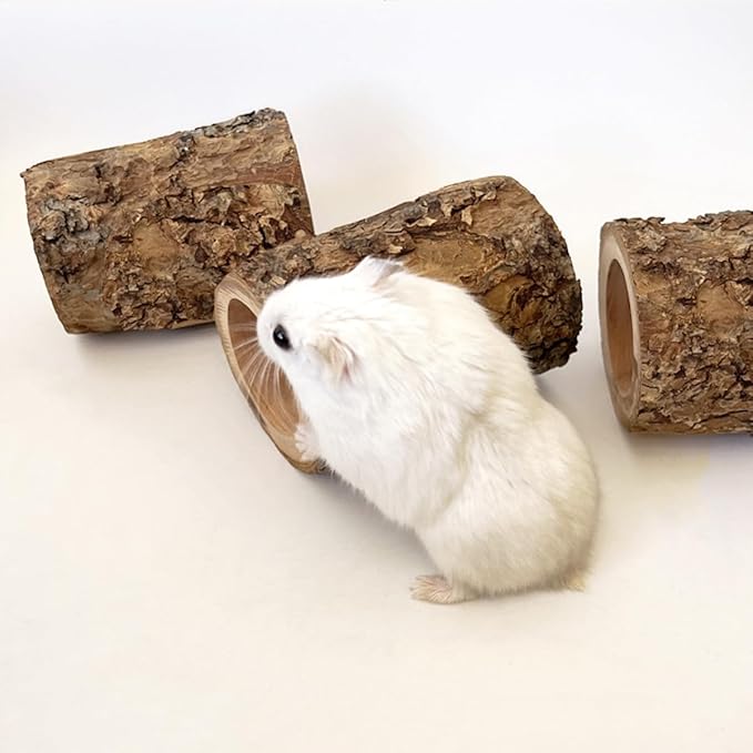 3PCS Natural Apple Wooden Hamster Mouse Tunnel Tube Toy, Hamster Hideout for Hamsters Mouse Gerbils Mice Rat, Cage Accessories for Hiding and Resting