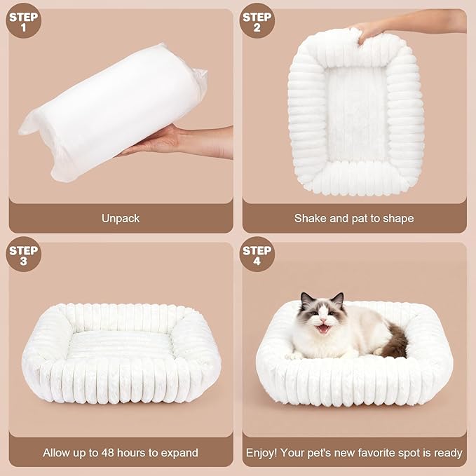 Cat Beds for Indoor Cats, Square Self Warming Cat Bed Orthopedic Pet Bed with Pillow Super Soft Rabbit Fur Small Dog Beds, Calming Plush Kitten Bed with Removable Washable Cover & Anti-Slip Bottom