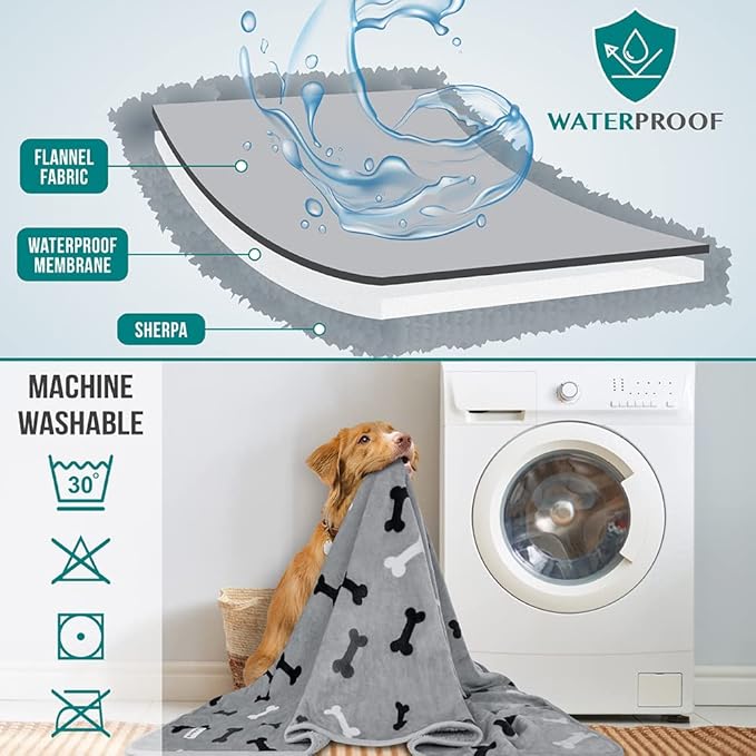 PetAmi Waterproof Dog Blanket for Small Medium Dogs, Pee Proof Pet Blanket for Couch Bed, Reversible Water Proof Blanket for Puppy Indoor Cat, Soft Dog Fleece Blankets Washable, 29x40 Bone Gray
