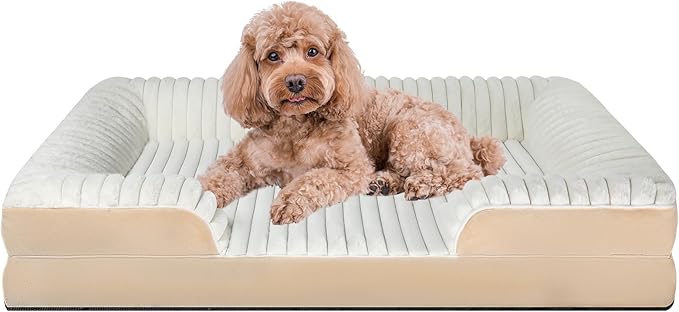 Orthopedic Dog Bed for Large Medium Sized, Washable Memory Foam Large Dog Bed Premium Soft Corduroy Fleece, Durable Medium Pet Sofa with Removable Cover, Washable Waterproof Pet Couch Beds(White, L)