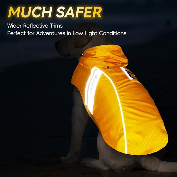 VIVAGLORY Wetoff Dog Raincoat, Rain Coat for Dog All Seasons Adventure, Rain Jacket with Harness Hole & Hood, Reflective Lightweight Waterproof for Doggy & Puppy, XS, Yellow