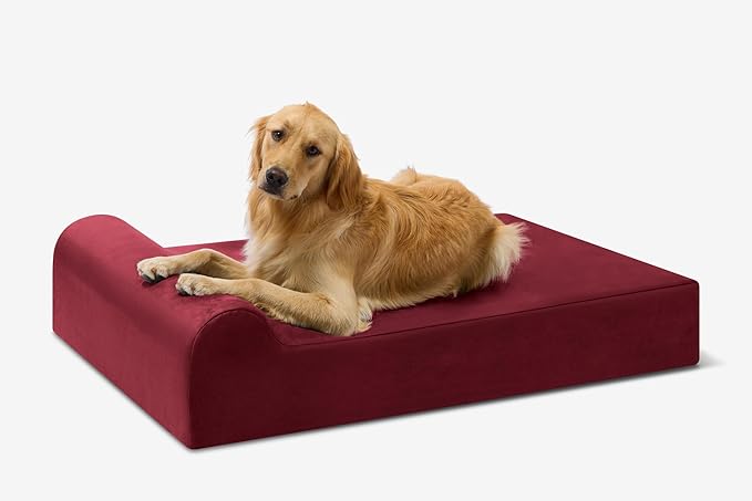 Barker Beds Large Orthopedic Dog Bed - 7" Pillow Top with Headrest - 50-70 lbs - Memory Foam for Joint Pain & Arthritis - Vet Recommended, Washable Cover - Made in USA - 48"x30"x7" - Burgundy
