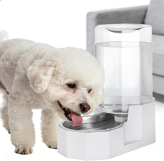 Sfozstra Dog Water Bowl Dispenser: 6L Large White Gravity Stainless Steel Bowl - Without Filter - Pet Feeder for Pets Indoor/Outdoor Use by Owners