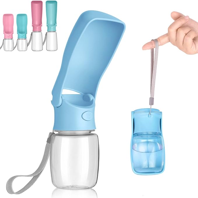 Portable Dog Water Bottle - Foldable Dog Water Dispenser | Leak Proof & Food Grade Plastic Travel | Pet Water Bottle for Cat Outdoor Walking Hiking Travel（US） (Sky Blue, 12oz)