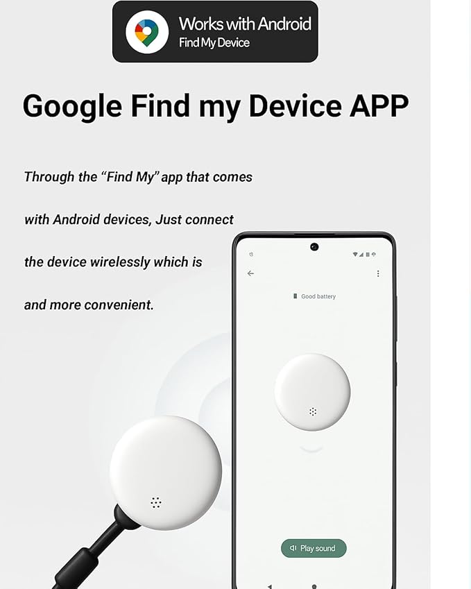 Android Compatible with Air Tags, Air Tracker Tag with Google Find My Device App, Bluetooth Tracker for Android Phones, Dog GPS & Cat Tracker, Smart Tracking Tag for Keys, Suitcase (1, White)