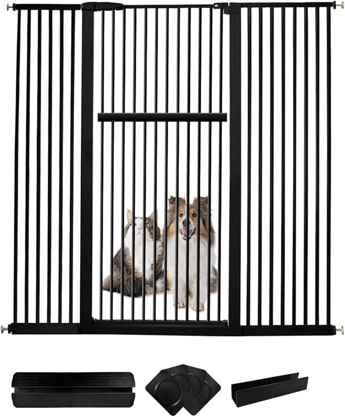 Lumizone Extra Tall Pet Gate 55.12" High Pressure Mounted 59.25"-63.38" Extra Wide (9 Sizes) 1.37" Gap for Cat Dog Stairs Doorway Hallway No Drilling Auto-Close (59.25"-63.38" W, Black)