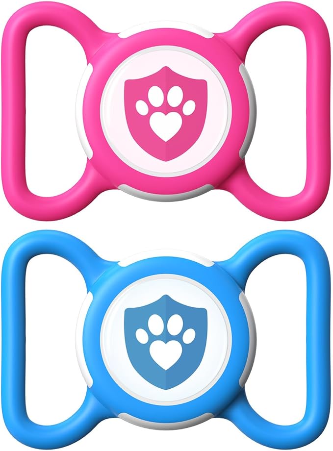 2 Pack Waterproof AirTag Dog Collar Holder for Apple Tracker Rose Red&Blue