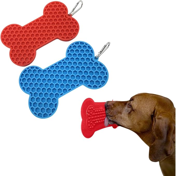 VALUEPET | Dog Lick Mat - Silicone Lick Mat for Anxiety Relief - Slow Feeder Licking Pad for Butter, Yogurt, & Peanut - Suitable for Dog Training, Boredom Reducer, Bathing & Grooming - Bone - 6.6 Inch