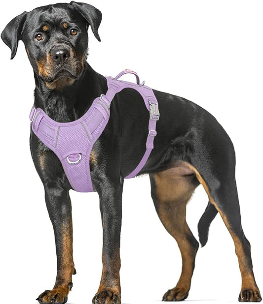 BARKBAY No Pull Dog Harness Large Reflective Dog Harness with Front Clip and Easy Control Handle for Walking Training Running with ID tag Pocket(Violet Purple,XL)